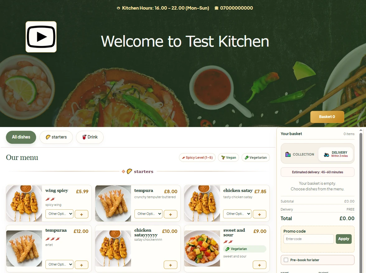 Example online ordering storefront from LoadTheOrder